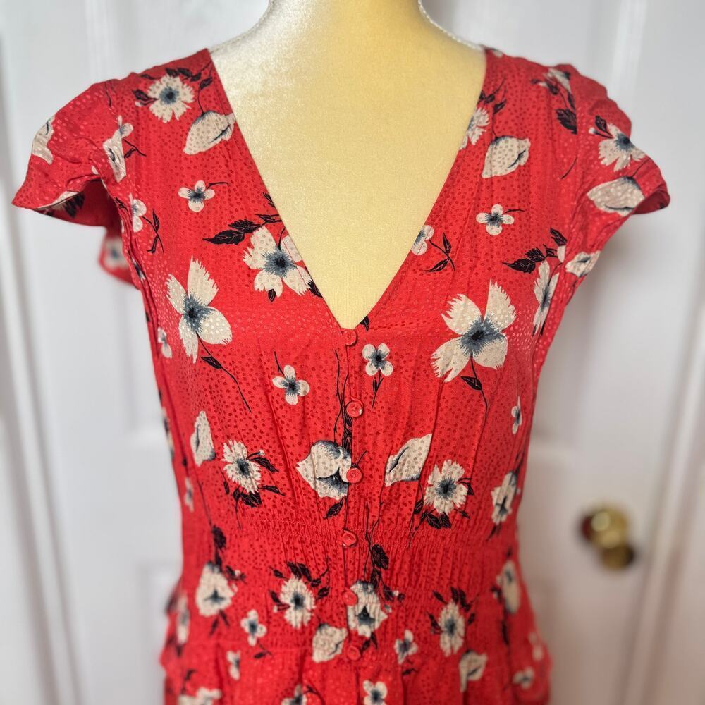 Rebecca Taylor Daniella Smocked Floral Silk Button Down Midi Dress - L - Picture 3 of 10